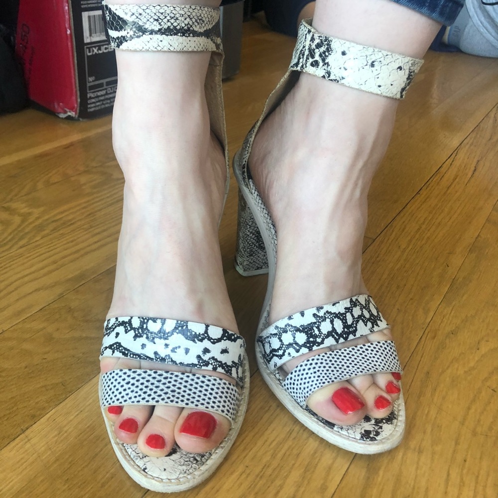 Loeffler Randall snakeskin leather heel sandal